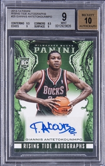 2013-14 Panini "Rising Tide Autographs" #25 Giannis Antetokounmpo Signed Rookie Card - BGS MINT 9/ BGS 10